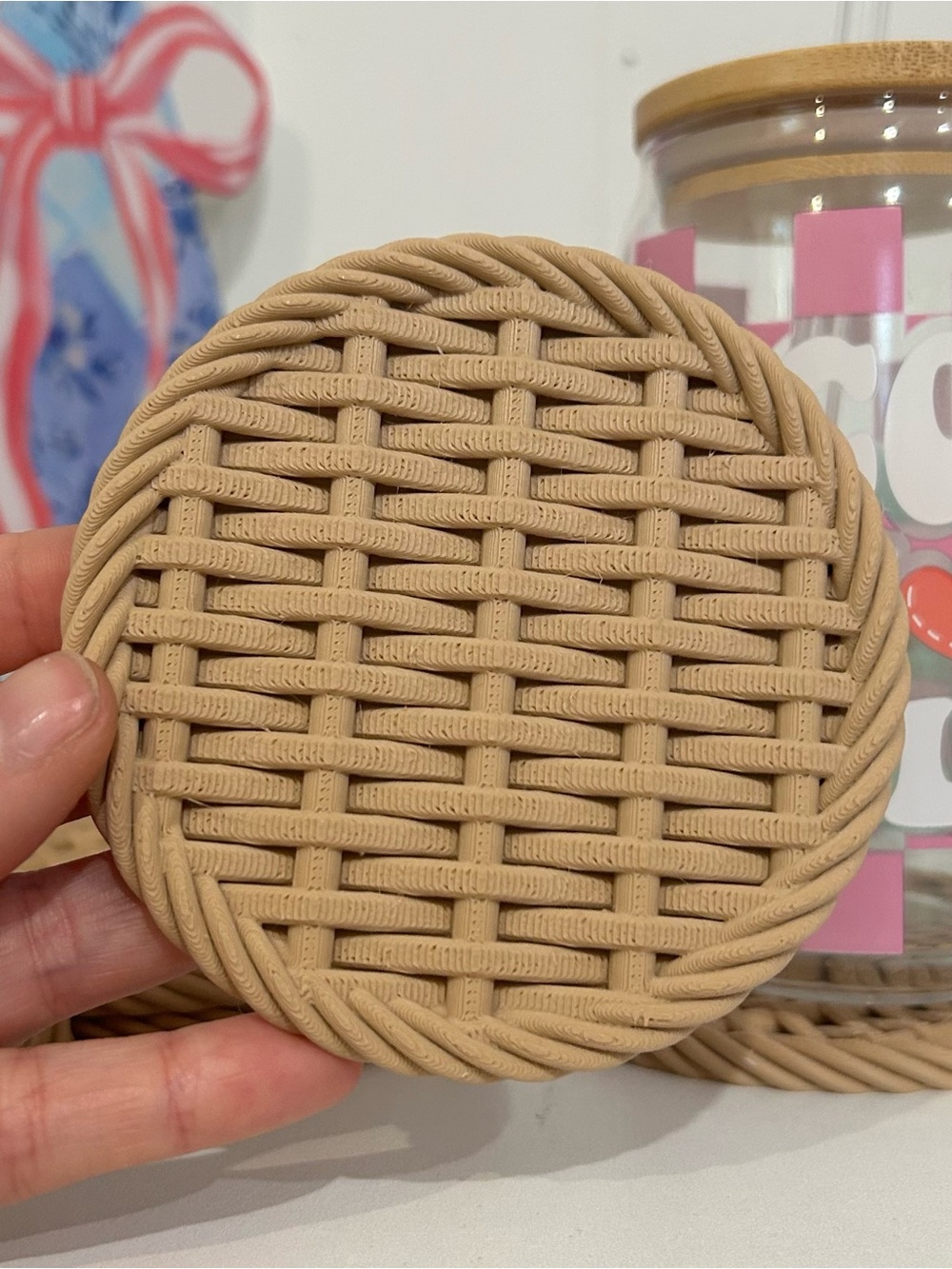 3D Printed Wicker Coaster Set of 6 with Holder - Picture 2 of 3